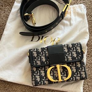 Authentic Christian Dior Montaigne Box Bag Oblique Canvas Blue